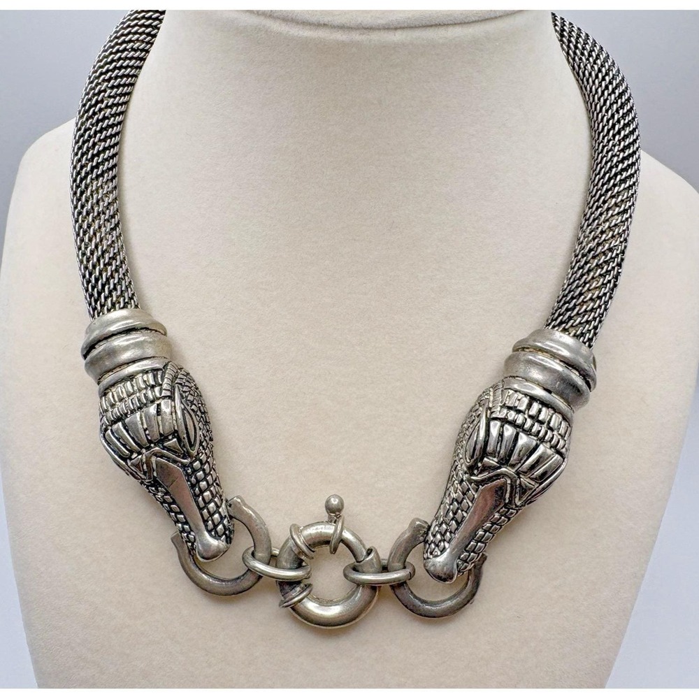 Vintage CABOT Snake Head Necklace ALL METAL 1998 Original Cobra Mesh Heavy READ